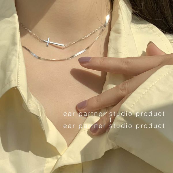 

925 sterling silver necklace women fashion net red ins cool and simple temperament cross short versatile neck clavicle chain