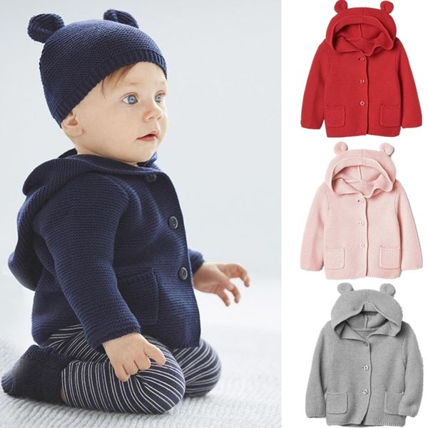 

baby coat newborn toddler baby boys girls clothes with ear jacket winter knitted coat outerwear cloak baby girl coat cardigan q1103, Blue;gray
