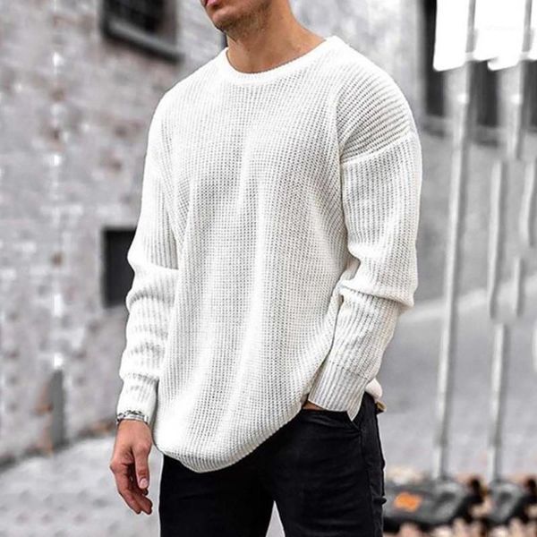 

designer stitch sleeved rib long solid o-neck knitted autumn color winter sweaters dropshipping sweaters mens edhwt1, White;black