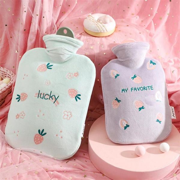 

1000ml water bottle cute cartoon fruit portable cold proof fleece bag for women hand warm water bottle safe explosion proof bbypyl