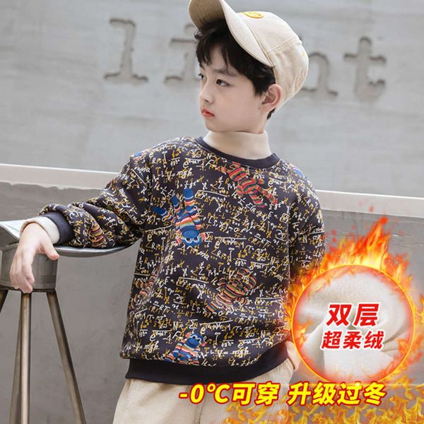 

graffiti sweater with veet small high collar pullover boys' manyin fashion autumn winter children's coat, Black