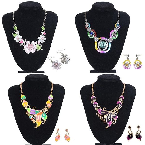 

Jewelry Set Necklace Statement Stud Earrings Boho Women Colorful Acrylic Flower Peacock Jewelry Set Party Wedding, Silver