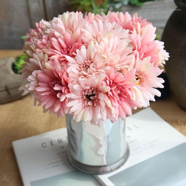

decorative flowers & wreaths 7 heads daisy bouquet artificial gerbera flower fake silk holding for bridal wedding party home decor floral1
