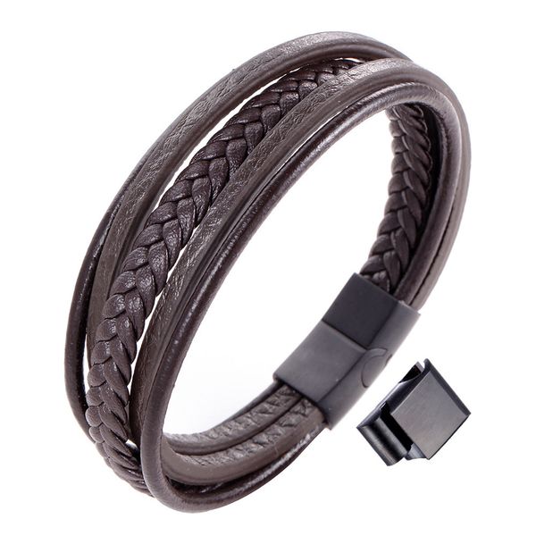 

woven men's and women's bracelet with multi-layer leather rope, Silver