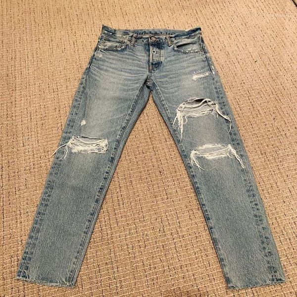 

2019 ladies fashion loose hole denim trousers 11141, Blue