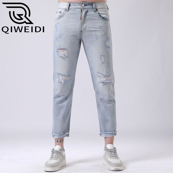 

qiweidi 2020 loose jeans jeans trousers men's trousersstraight nine point long pants men's pants korean fashion wide leg cant8, Blue