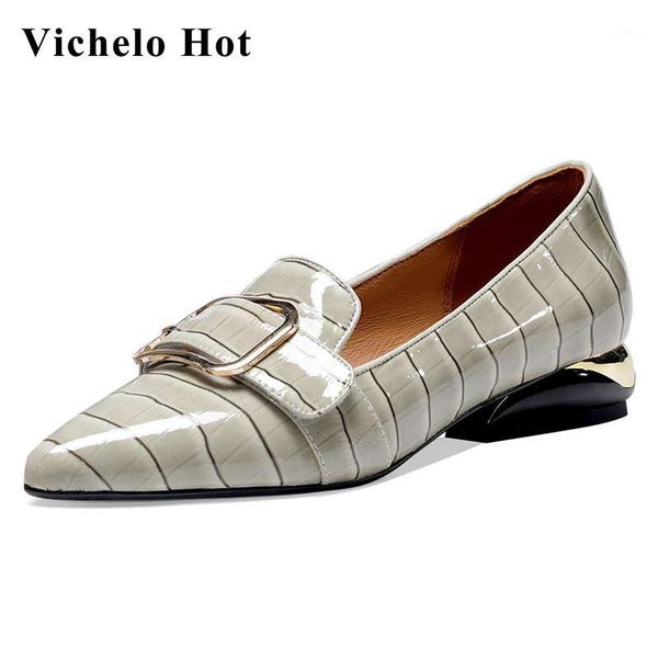 

vichelo pointed toe med heel buckle decorations korean street mature lady daily wear slip on fashion modern women pumps l9f61, Black