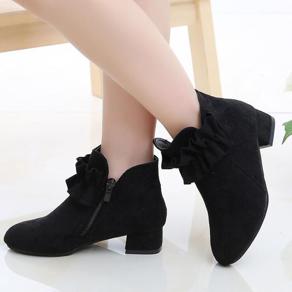 

high children girl spring heels princess leather winter fashion flower boots for girls shoes red, Black;red