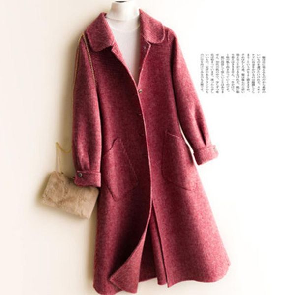 

wool double-sided 100% coat women korean long jacket plaid coat autumn winter elegant ladies abrigos female casaco feminino, Black