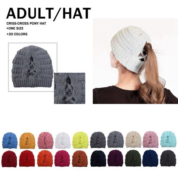 

criss cross ponytail beanies 20 colors winter warm knitted hat women fashion ponytail ski skull caps cyz2842 120pcs, Blue;gray