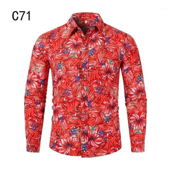 

fashion men shirt floral print long sleeve loose hawaiian casual slim social male shirts red autumn new1, White;black