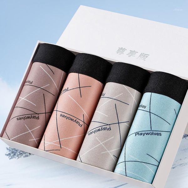 

underpants 4pcs/lot kol men boxers comfortable shorts male soft underwear breathable large size knickers convex pouch l-4xl1, Black;white