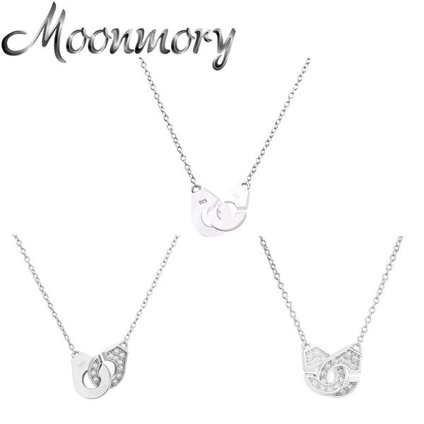

moonmory 925 sterling silver necklace handcuffs pendant series for women and men zircon crystal lock couple chain 2020 trend q1219, Bronze;silver