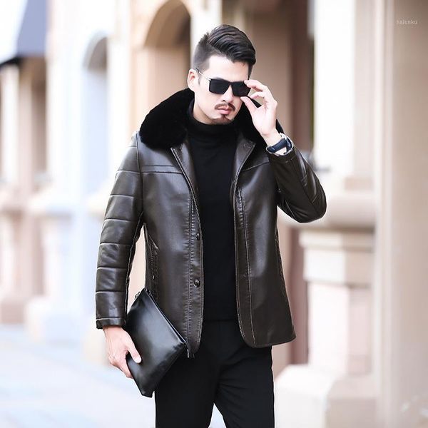 

men's fur & faux arrival fashion autumn winter leather men plush thickened jacket collar casual super large plus size l-7xl1, Black