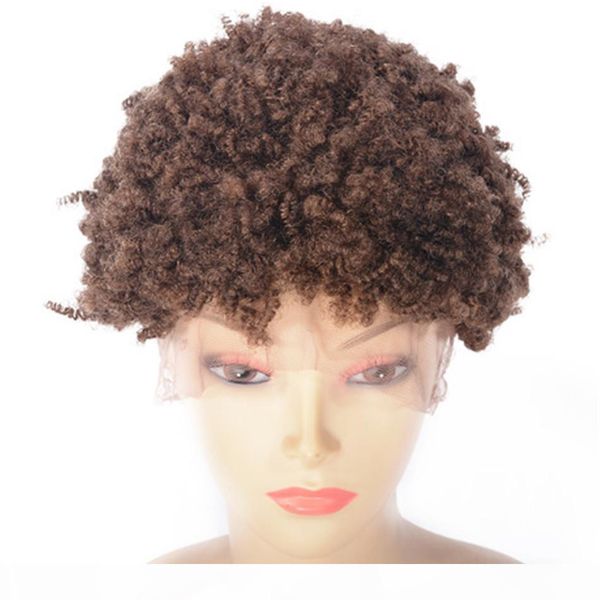 

brazilian lace front wigs afro kinky curly human hair wigs for black women 27# glueless lace wig, Black;brown