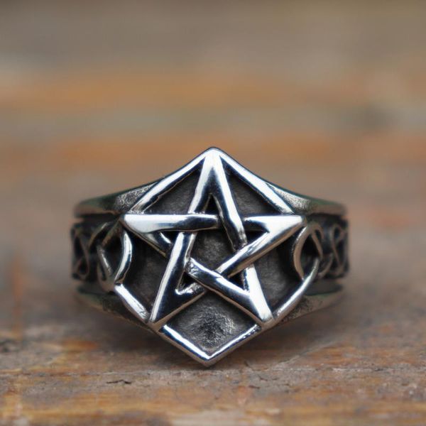 

cluster rings cool pentagram star men ring 316l stainless steel jewelry engagement anniversary gift, Golden;silver