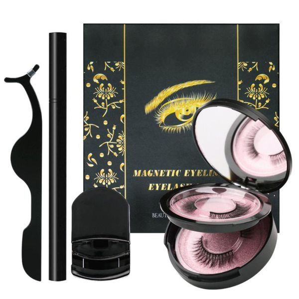 

false eyelashes 3d set magnetic eyeliner waterproof long-lasting and 2 pairs with tweezer eyelash cosmetics