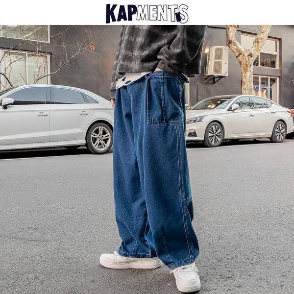 

kapments men streetwear pockets patchwork jeans 2021 spring cargo pants mens fashions baggy denim joggers male blue trousers 5xl