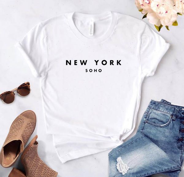 

womens t-shirt york soho alphabet cotton funny ladies tee fashionable harajuku, White