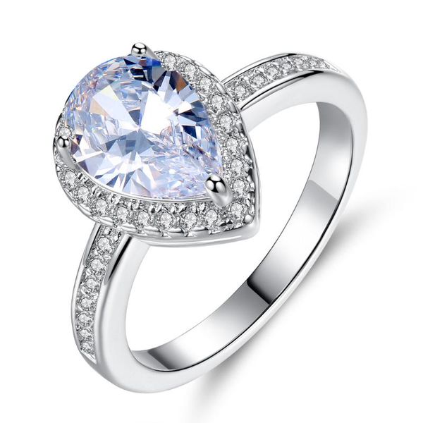 

aneis classic water drop wedding ring band trendy pear shaped cubic zircon stone silver color engagement ring jewelry gift woman, Slivery;golden