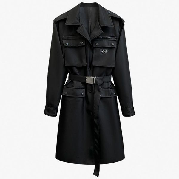 

women's trench coats [ewq] long thin overcoat autumn winter 2021 simple women coat windbreaker single breasted belt black, Tan;black