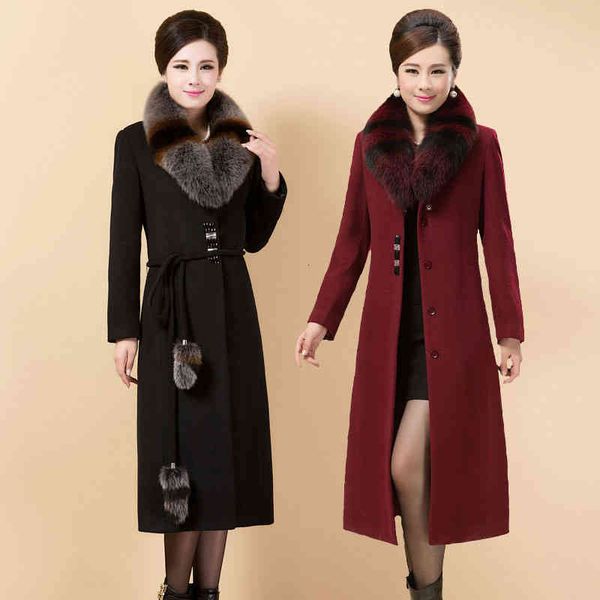 

mid-aged figure long woolen winter plus size elegant female wool jacket r775 872t, Black