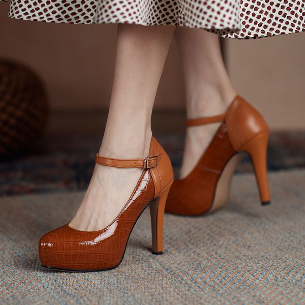 

2020 arrival new wedding party genuine leather shoes high-heeled pointed to platform women pumps vwtq, Black