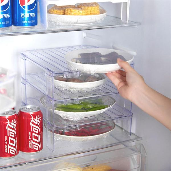 

hooks & rails 2 pack refrigerator storage rack stackable layered dishes bowl shelf cabinet kitchen organizer leftovers refrigeration