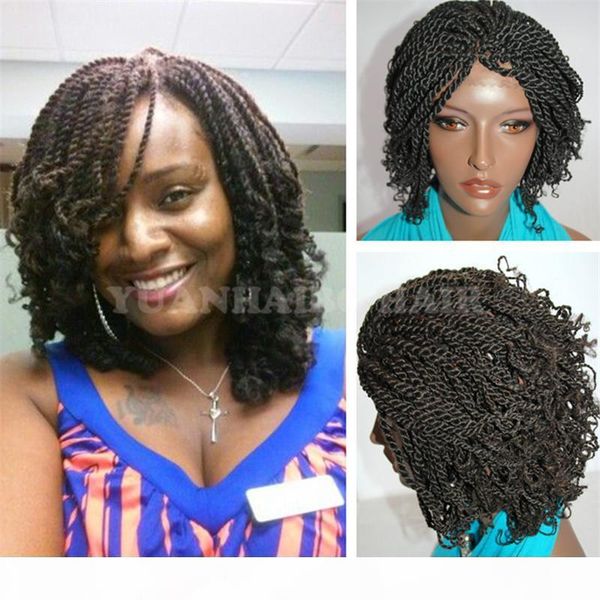 

selling 1b natural black synthetic short hair kinky twist braided wigs for black women ing