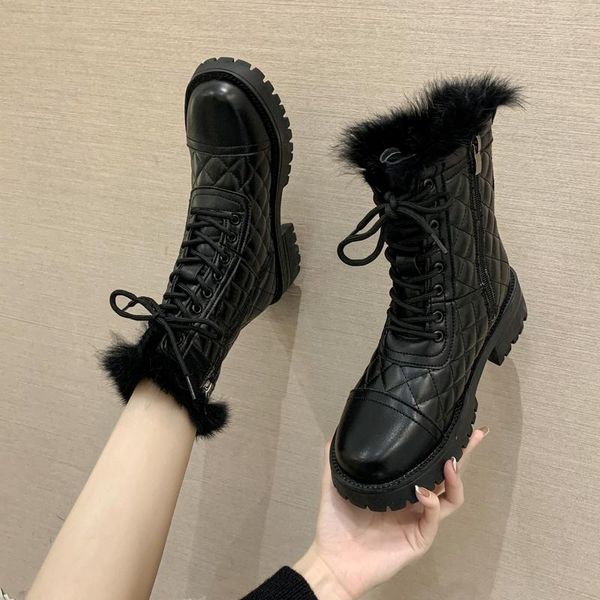 

boots women new 2020 shoes woman winter shoes round toe low heels booties booties ladies luxury designer rock lolita, Black