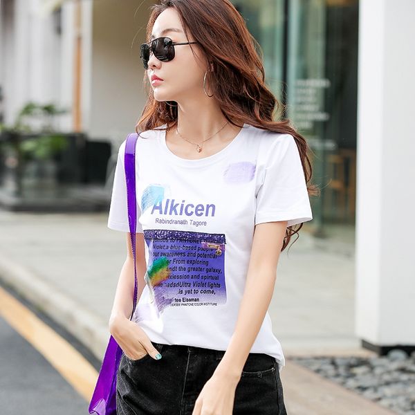 

короткий рукав футболка женская 2020 новый супер большой половины пальто футболки топ sleeveins chaomian корейский тонкий верхний корпус 210, White