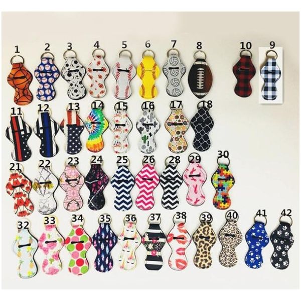 

61 colors pattern neoprene chapstick holder lip balm key chain sleeves dye prints lipstick cover keychains key chain par jllknr sinabag