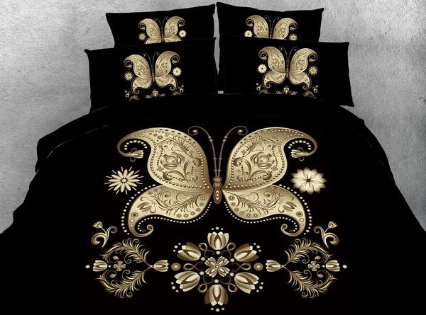 

golden butterfly bedding set with black white green fabric home textiles 3pcs 3d bed linens contains 1 duvet cover 2 pillowcases