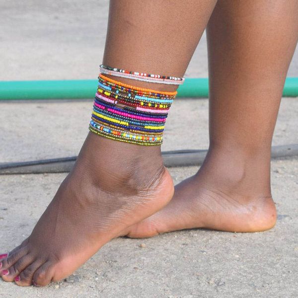Moda jóias verão arroz colorido bead anklet simples bracelete criativo 18 cores multi propósito praia trend calçados