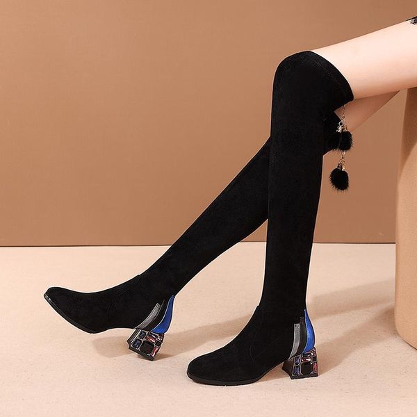 

women rhinestone high heels party prom shoes woman black stretch boots winter warm women knee high boots size 41 42