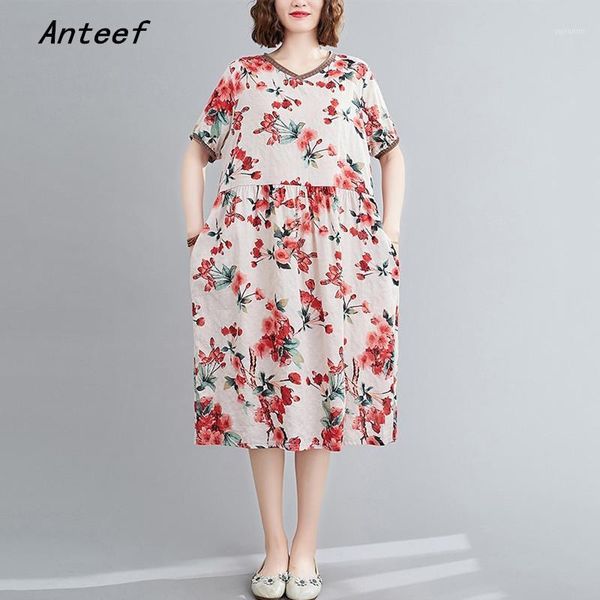 

cotton linen plus size vintage floral women casual loose long summer dress elegant clothes 2020 ladies dresses1, Black;gray