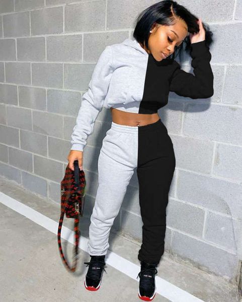 

lace fall contrast / up winter casual sports suit, Gray