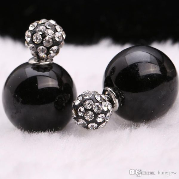 

double dided earring round double candy color stud balls earrings for women, Golden;silver