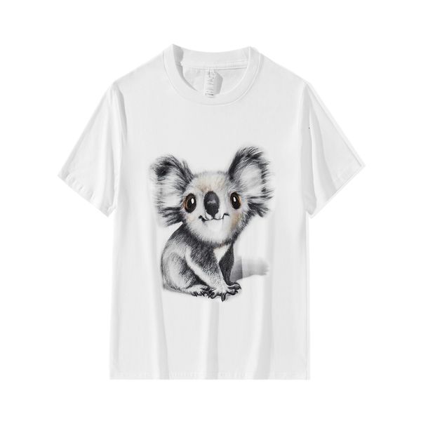 

2021 summer new star same o-neck kawaii small koala printed couple t-shirt men's short sleeve tee 9r31, White;black