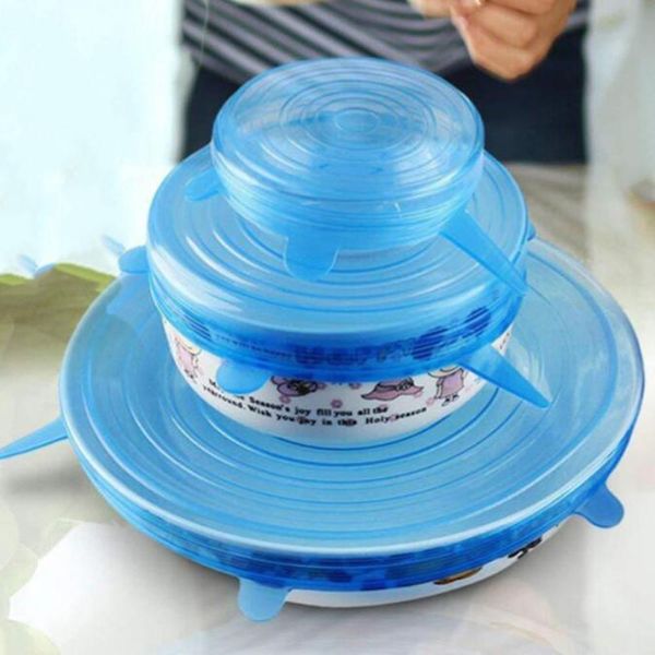 

dhl 6pcs/set silicone stretch suction pot lids food grade silicone fresh keeping wrap seal lid pan cover nice kitchen accessories