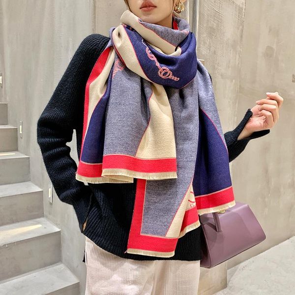 

2020 new winter scarf female cashmere lady fashion blanket double-sided thick shawl student women scarves bandana, Blue;gray
