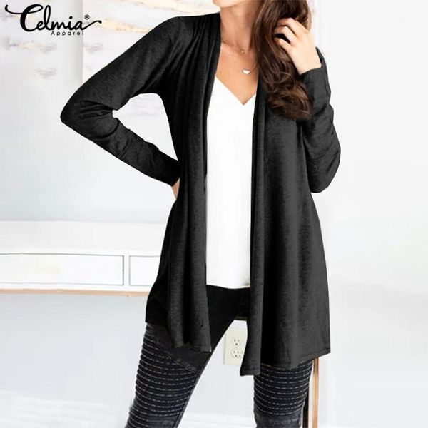 

2020 autumn winter women long cardigans celmia vintage casual solid long sleeve knitted kimono loose jumper pull femme 5xl1, White