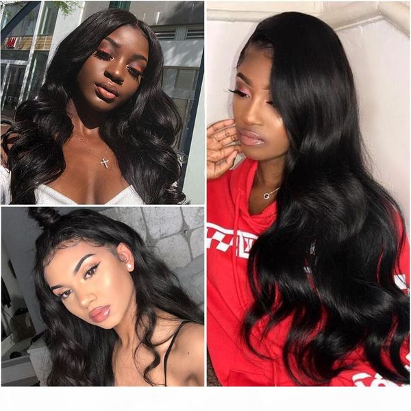 

lace front human hair wigs with baby hair malaysian lace front wig body wave 13x4 & 360 frontal wig for women, Black