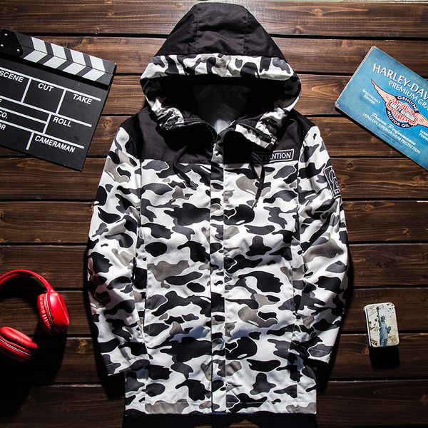 

mens winter coats fashion autumn mens jacket camouflage hooded zipper windbreaker casual men winter jacket size m-3xl, Black