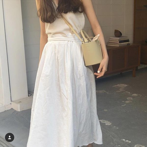 

women summer cotton linen long umbrella tutu skirt faldas mujer moda 2018 female a line bandage streetwear high waist jupe etek, Black