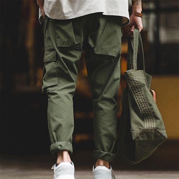 

maden men's vintage military tactical pants military green cargo overalls multiple pockets cotton casual pants men 201110, Black