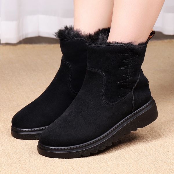 

2020 winter chunky fashion women ankle keep warm boots for women's mujer zapatos anti-slip shoes 3oen, Black
