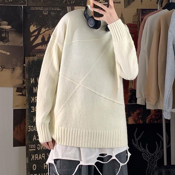 

men's sweater 2020 autumn winter new slim solid color knit pullover sweater loose leisure personality youth men's wear, White;black