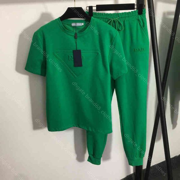 

designer cotton t-shirts pants set solid tracksuit luxury short sleeve t shirt elastic waist casual sweatpants 5a summer female apparel, White