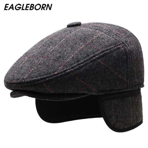 

new winter hat men berets hats for men dad hat lattice winter warm thick berets senior citizen beret stripe cap bonnet, Blue;gray